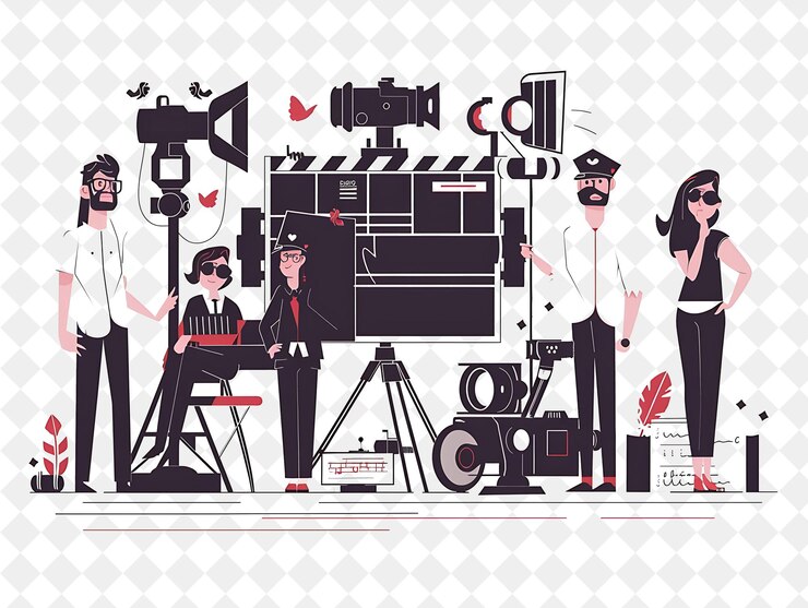 PSD regista di film drammatici con personaggi regia e produzione png persone nel lavoro quotidiano illustrazione