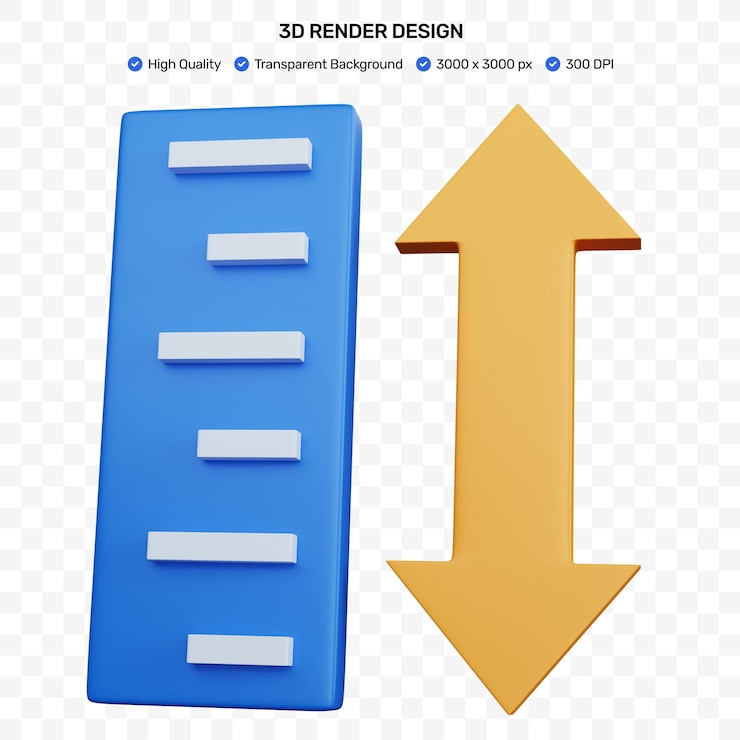 PSD regla azul de renderizado 3d con flechas aisladas