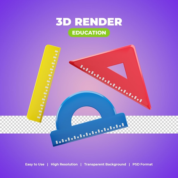 PSD regla con ilustración de icono de renderizado 3d