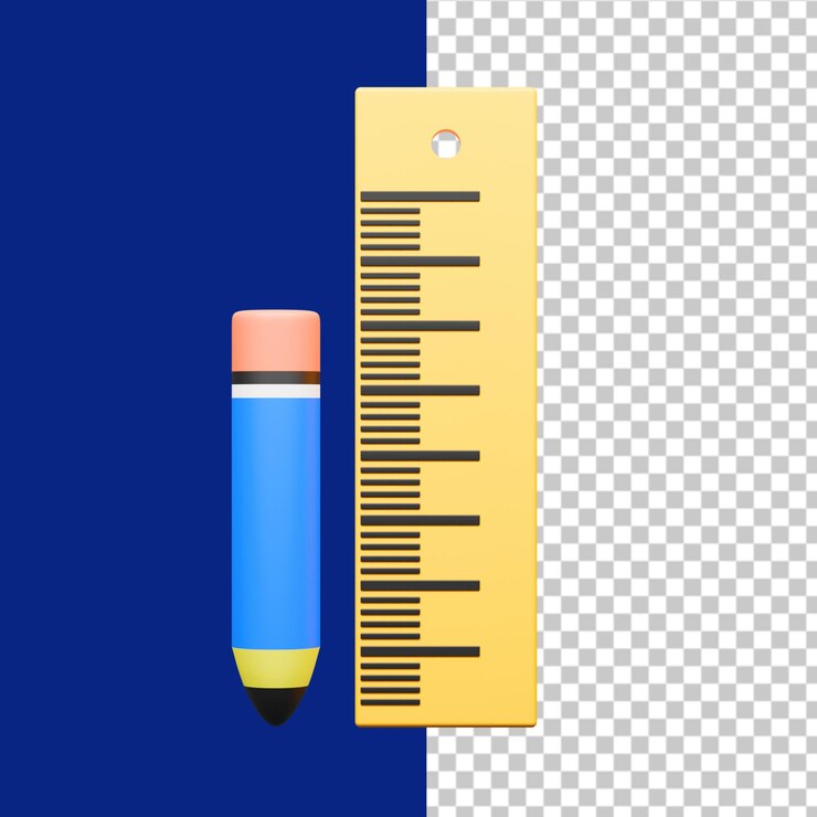 PSD règle et crayon 3d illustration