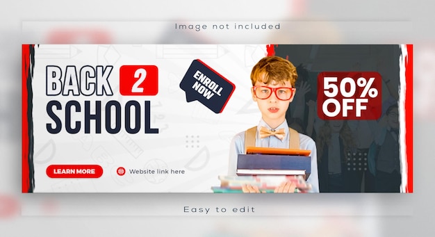 PSD regreso a la escuela foto de portada de facebook banner web diseño de encabezado de admisión de educación en línea para niños