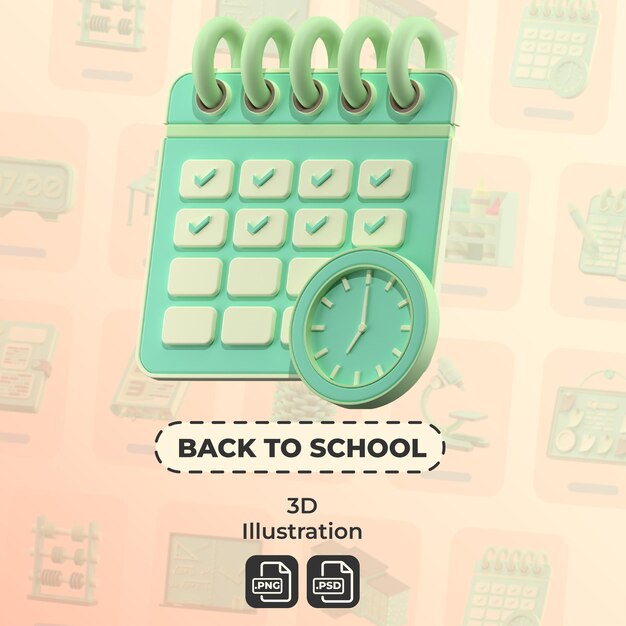 PSD regreso a la escuela ilustración en 3d