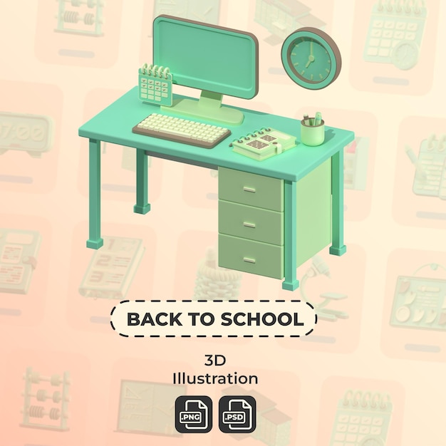 PSD regreso a la escuela ilustración en 3d