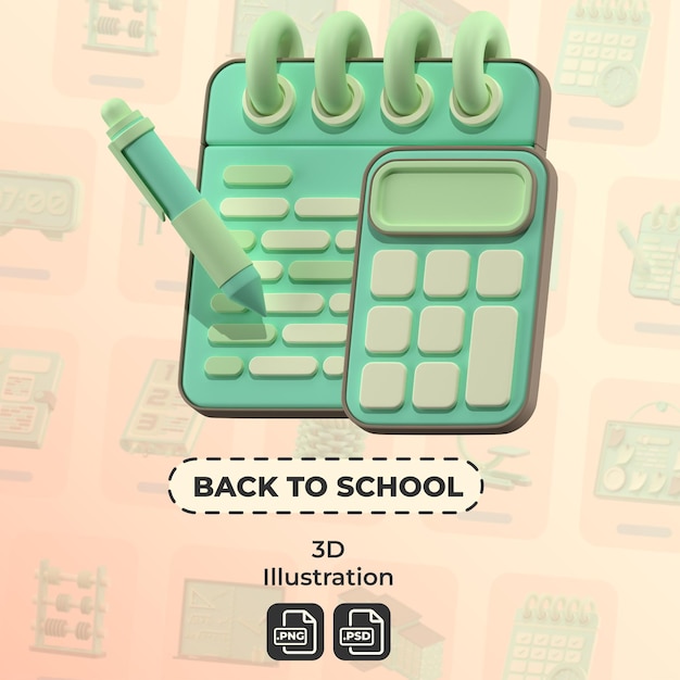 PSD regreso a la escuela ilustración en 3d