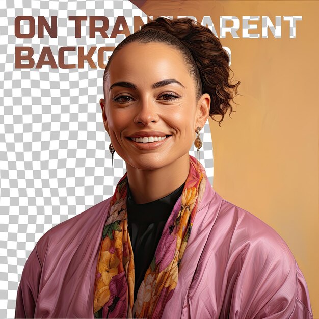 PSD regretful bald aboriginal woman restaurateur mit geneigtem kopf grin pastell lavendel hintergrund