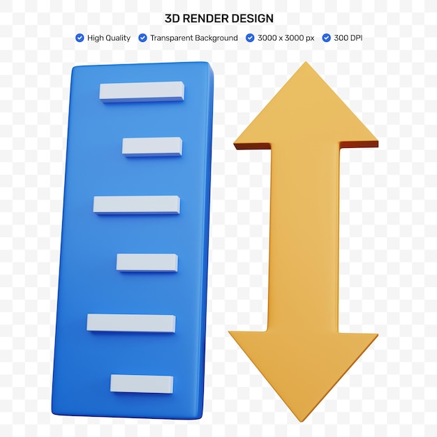 Régua azul de renderização 3d com setas isoladas