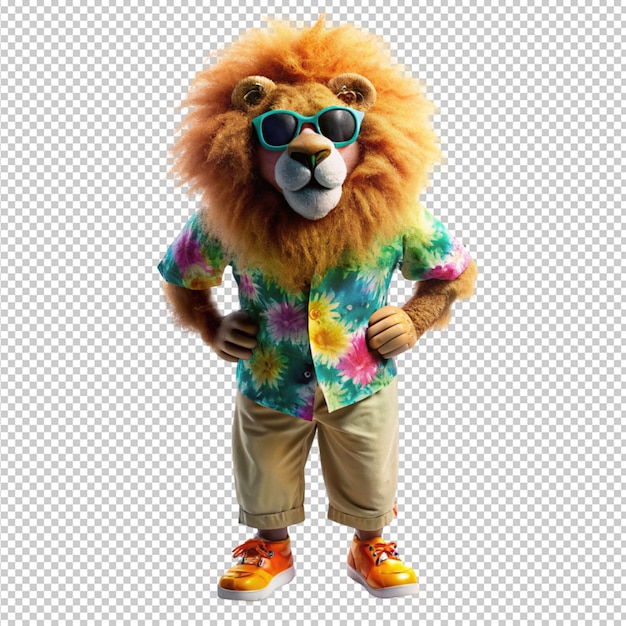 PSD rei leão usando óculos em fundo transparente