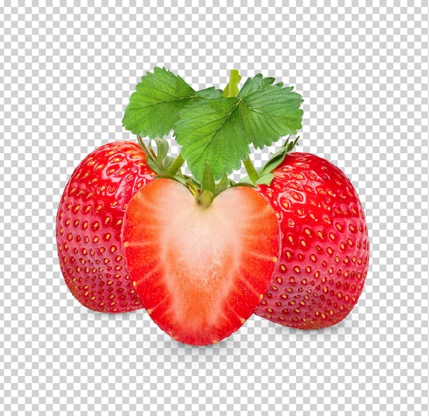 Reife Erdbeeren mit Blättern isoliert Premium PSD