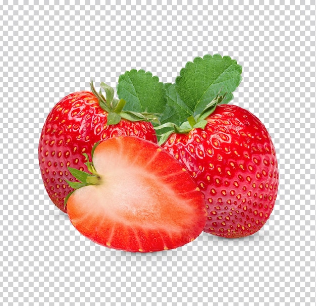 Reife erdbeeren mit blättern isoliert premium psd