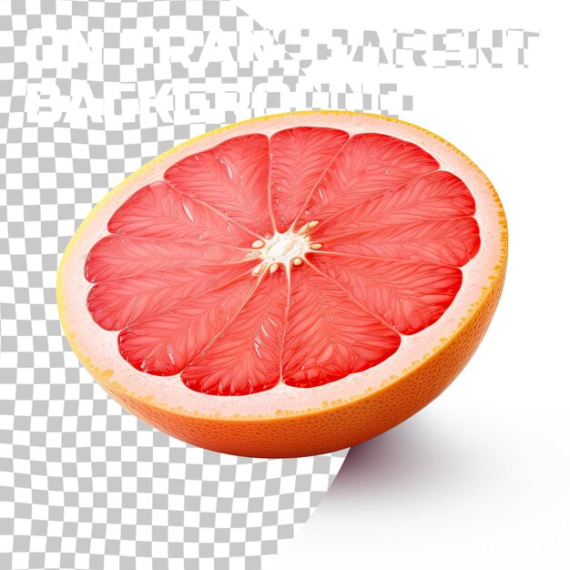 PSD reife hälfte einer rosafarbenen grapefruit-zitrusfrucht, die auf einem transparenten hintergrund mit voller schärfe isoliert wird