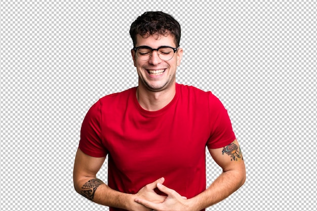 Reírse a carcajadas de alguna broma graciosa sintiéndose feliz y alegre divirtiéndose
