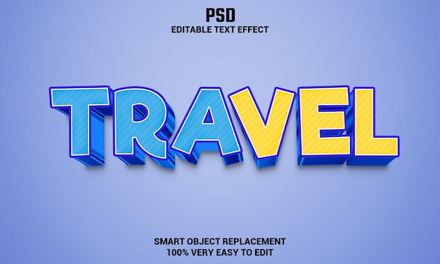 Reise 3d bearbeitbarer texteffekt mit hintergrund premium psd