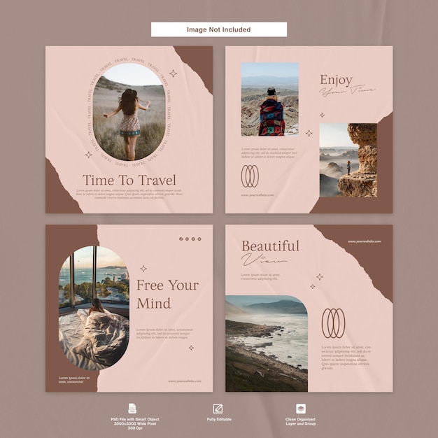 PSD reise instagram post template minimalistisches design set bundle premium psd