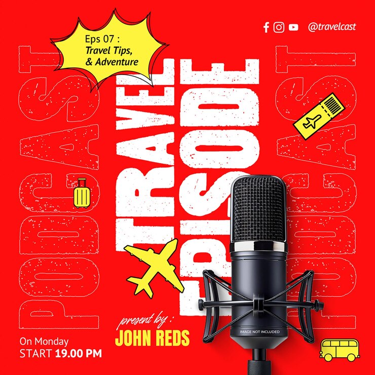 PSD reise-podcast-poster-kanal-promotionsdesign für soziale medien und instagram-post-vorlage psd