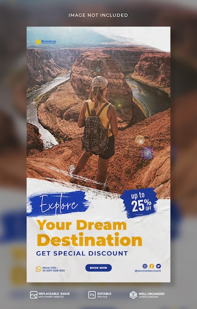 Reise-Social-Media-Banner und Instagram-Story-Vorlage Premium Psd