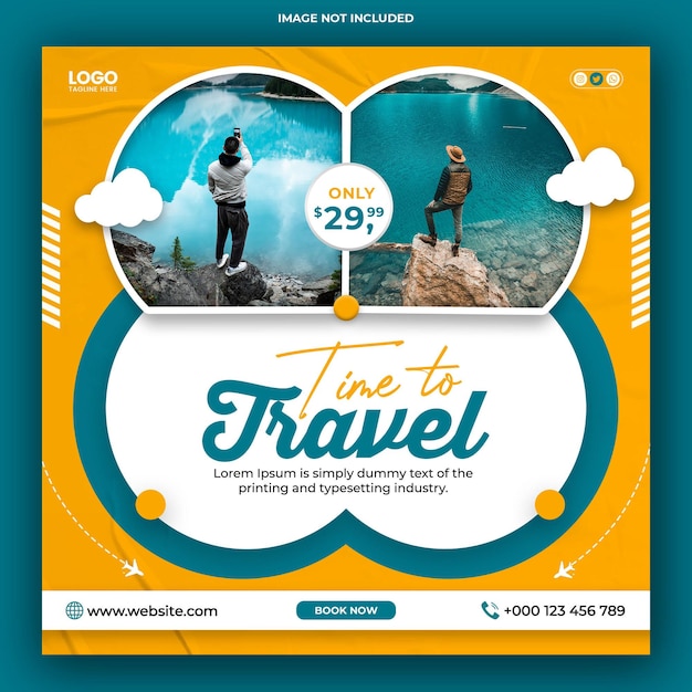 PSD reise- und tourismus-banner-vorlage für social-media-posts oder instagram-post-design für urlaubsreisen