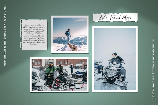 PSD reisefotorahmen-set moodboard-modell mit tintenspritzer premium psd