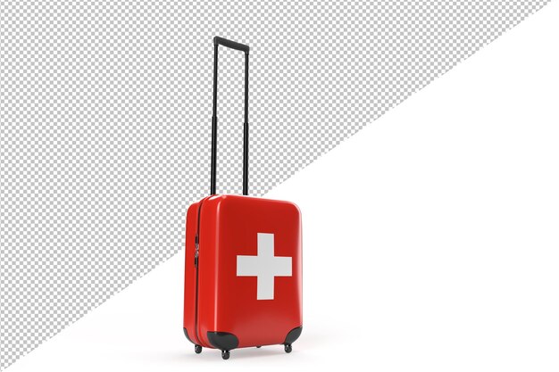 Reisekoffer mit der Flagge der Schweiz Reisekonzept Isolierte 3D-Darstellung