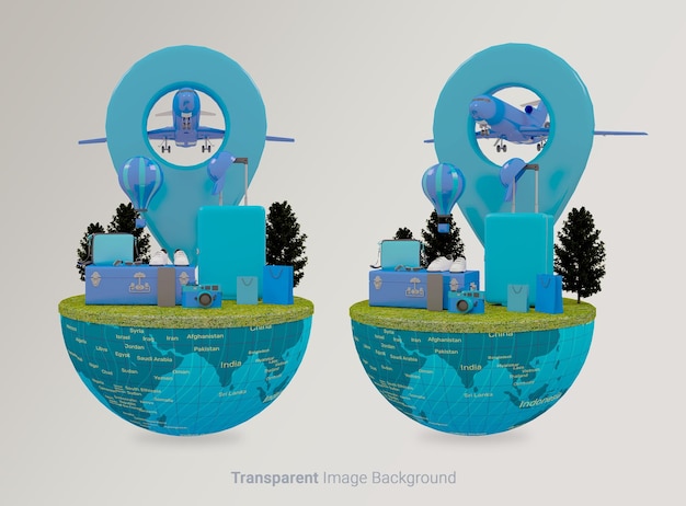 PSD reisen mit 3d-illustration erde mit auf einem isolierten transparenten bild-hintergrund3d-rendering