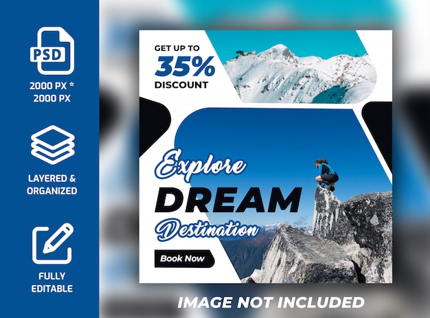 Reisen urlaub urlaub instagram quadrat banner psd-vorlage