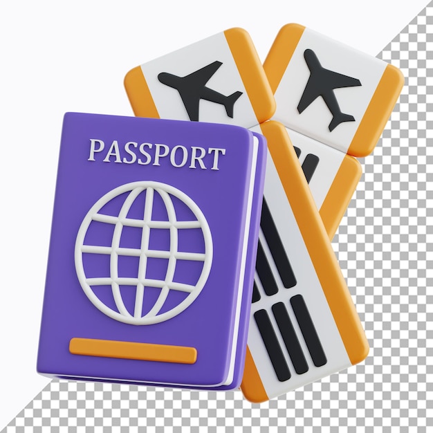 Reisepass und Ticket 3D-Illustration