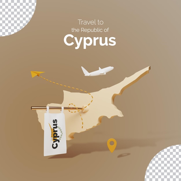 Reisepost zypern mit länderkarte und reisezubehör
