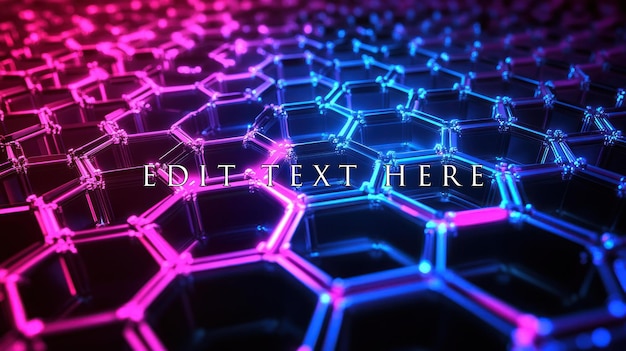 Rejeta hexagonal abstracta con brillo de neón rosa y azul