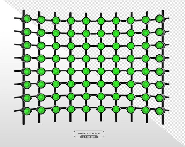 Rejilla de focos de escenario LED verdes en el renderizado 3D