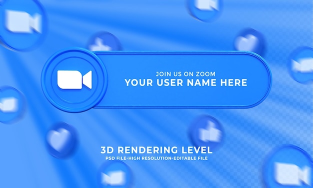 Rejoignez-nous sur Zoom médias sociaux tiers inférieur modèle d'insigne d'icône de rendu de conception 3d