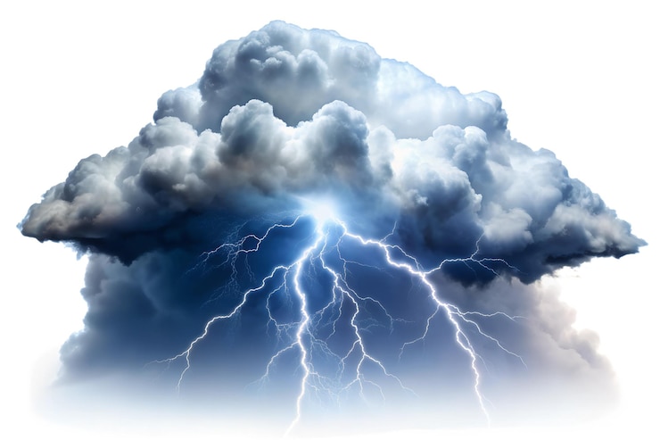 PSD el relámpago está emergiendo de las nubes png