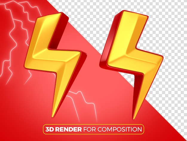 PSD relámpago en rojo y amarillo en 3d