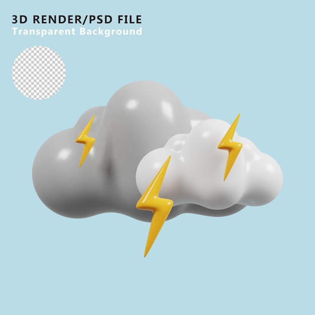 Relámpago tormenta eléctrica icono del tiempo Signo meteorológico Render 3D PSD Premium