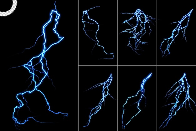 PSD relâmpagos elétricos e raios atingem o fundo transparente