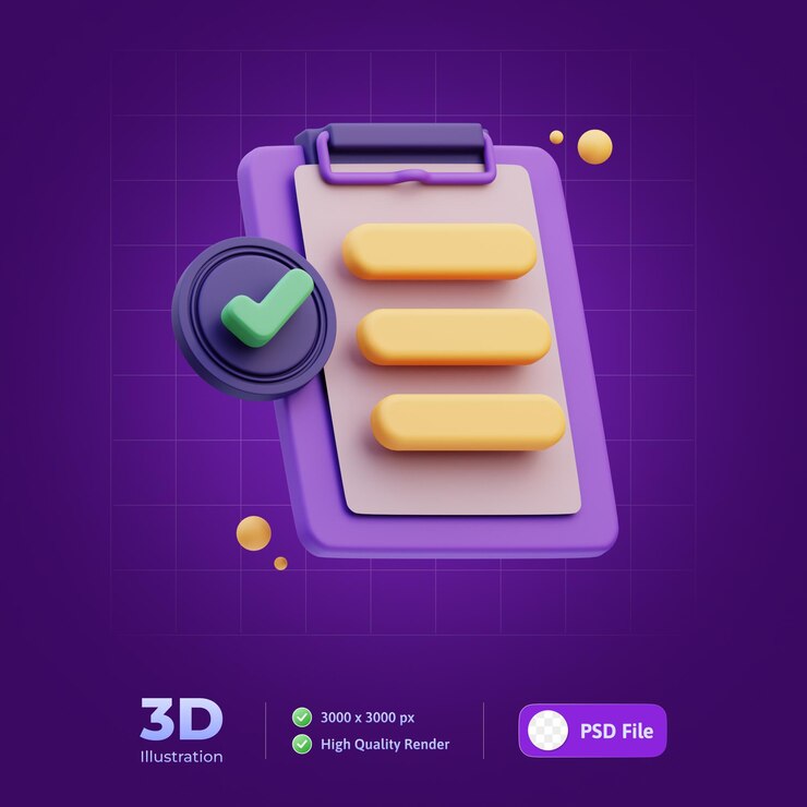 Relatório com sucesso aprovado Ilustração 3d de controle de qualidade