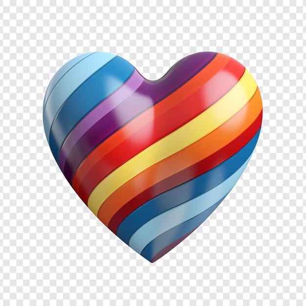 PSD un relieve de corazón con rayas de colores de forma convexa aislada en un fondo transparente