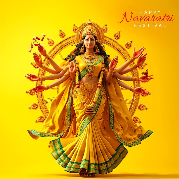 Religioso indiano feliz festival de navratri saudação fundo amarelo