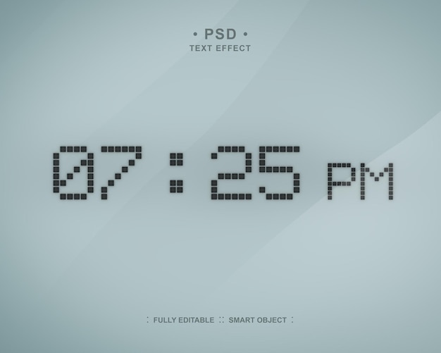 PSD relógio digital em número de cor preta e efeito de texto de fundo cinza