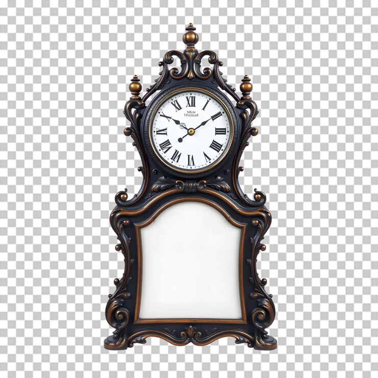 PSD reloj adornado en negro y oro con tallas detalladas