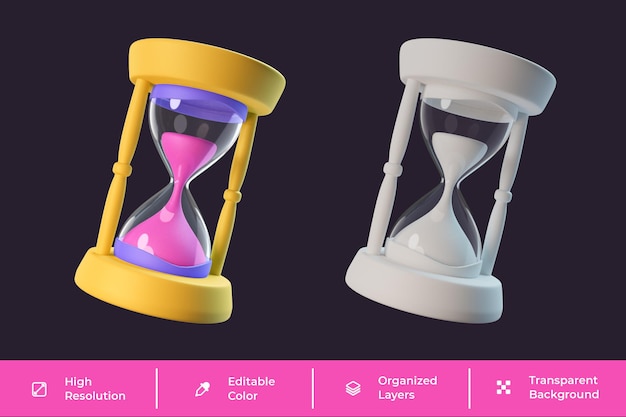 PSD reloj de arena icono 3d render aislado