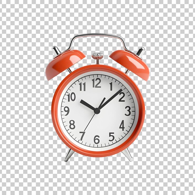 PSD reloj de despertador clásico con caja naranja sobre un fondo transparente