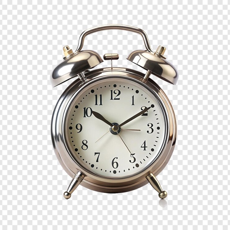 PSD reloj de despertador clásico de plata que muestra la hora