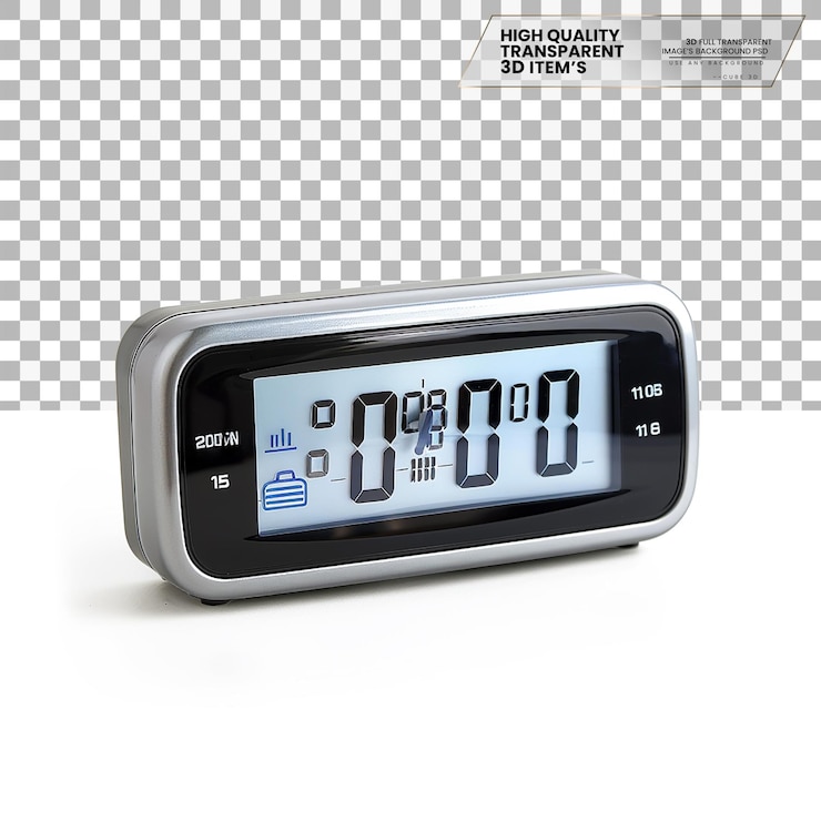 PSD reloj de despertador digital un reloj de despertador con una pantalla digital para una cronometraje precisa en un respaldo transparente