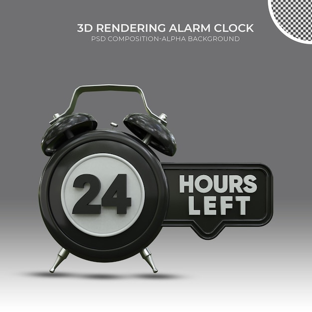 Reloj despertador de renderizado 3d negro con 24 horas a la izquierda psd premium