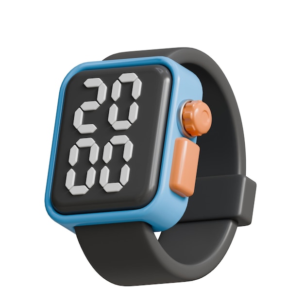 Reloj inteligente digital con acentos azules y naranjas