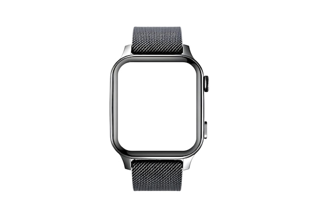 un reloj inteligente con una maqueta de banda en blanco