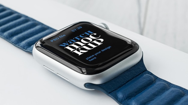 PSD reloj de manzana con banda azul plantilla psd