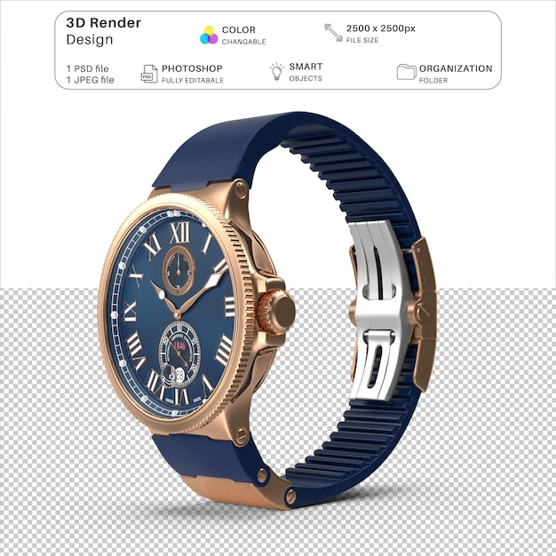 El reloj de muñeca de modelado 3D PSD