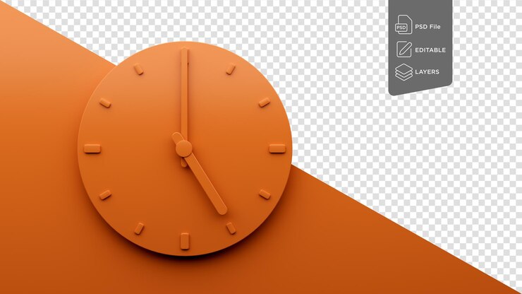 PSD reloj naranja mínimo 0500 cinco o39reloj 0500 en fondo blanco ilustración en 3d