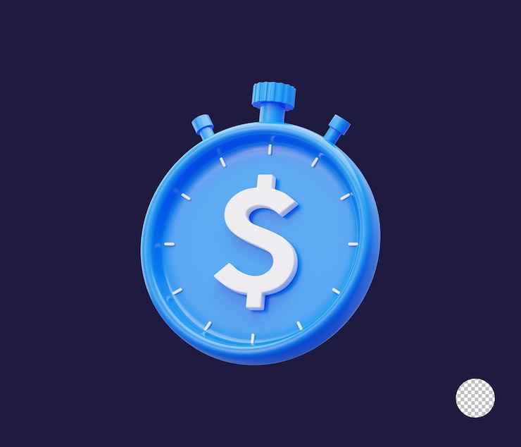 PSD reloj de parada azul con un signo de dólar blanco