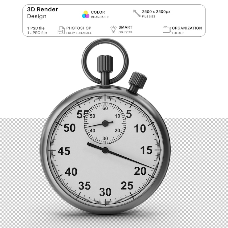 PSD el reloj de parada es un modelo 3d psd.